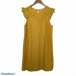 Women’s Dress Yellow Floral Lace Short Size L